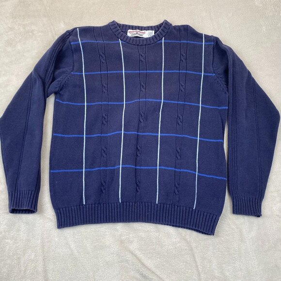 Boca Classics Mens Navy Blue Cable Knit Sweater Size L 100% Cotton Mens Crewneck - Picture 2 of 7